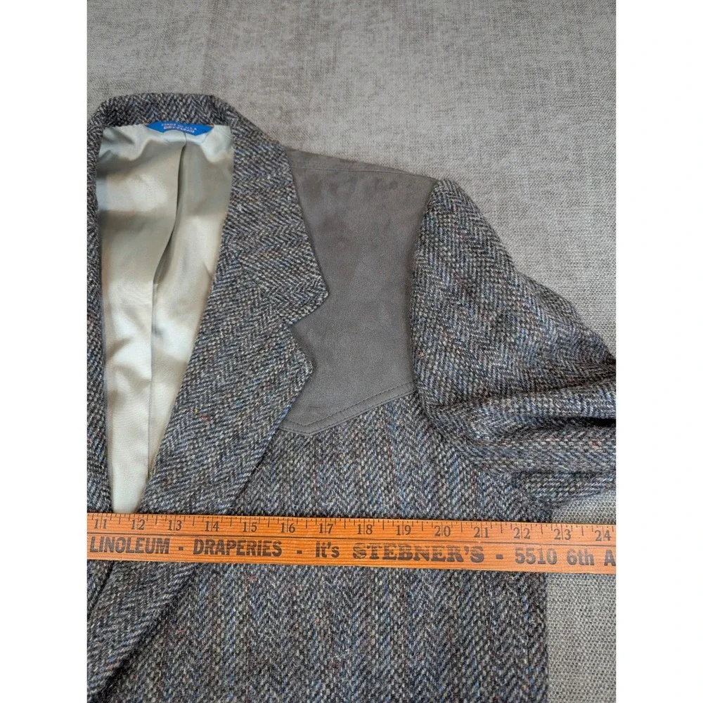 Vintage Pendleton Blazer Mens Sz 46 Western Wool Herringbone Tweed Suede Yoke
